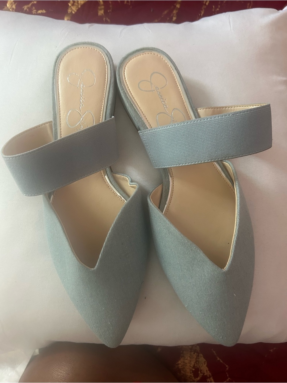 Jessica Simpson Pale Blue Pointed Toe Slide Mules